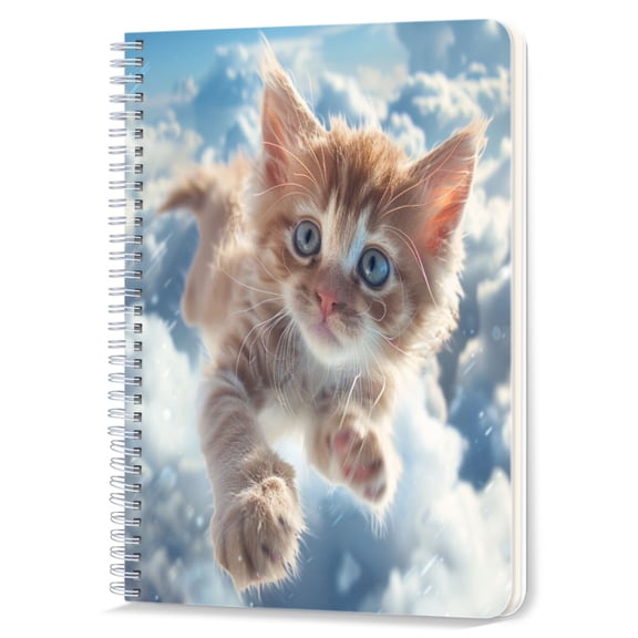 Spiral Notebook,Double-Wire Spiral College Lined Journal Notebook for Study and Notes,100 Pages,5.71x 8.26 in - Kitten's Flight Amongst the Fluffy Clouds