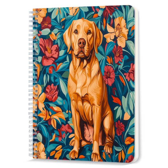 Spiral Notebook,Double-Wire Spiral College Lined Journal Notebook for Study and Notes,100 Pages,5.71x 8.26 in - Labrador Retriever in a Floral - themed Background