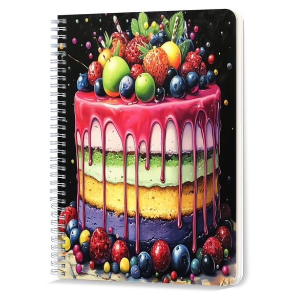 Spiral Notebook,Double-Wire Spiral College Lined Journal Notebook for Study and Notes,100 Pages,5.71x 8.26 in - Layered Fruit Cake with Dripping Icing