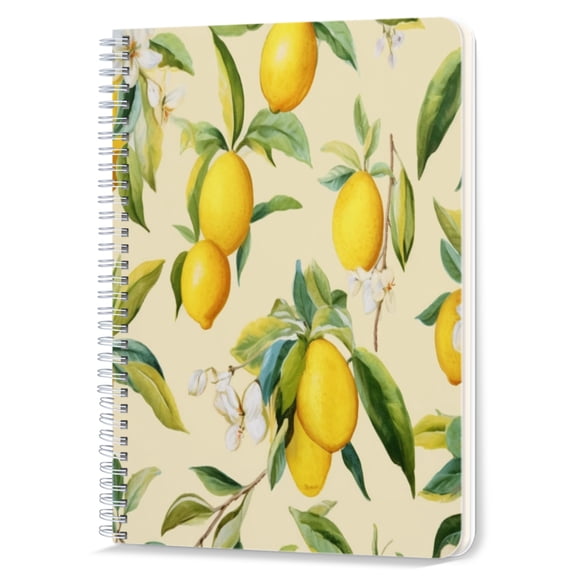 Spiral Notebook,Double-Wire Spiral College Lined Journal Notebook for Study and Notes,100 Pages,5.71x 8.26 in - Lemon Pattern with Green Leaves and Flowers