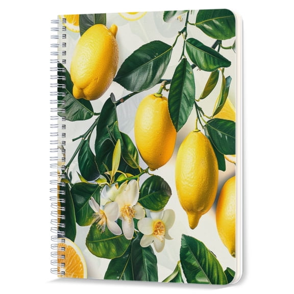 Spiral Notebook,Double-Wire Spiral College Lined Journal Notebook for Study and Notes,100 Pages,5.71x 8.26 in - Lemons in a Lush Green and White Setting