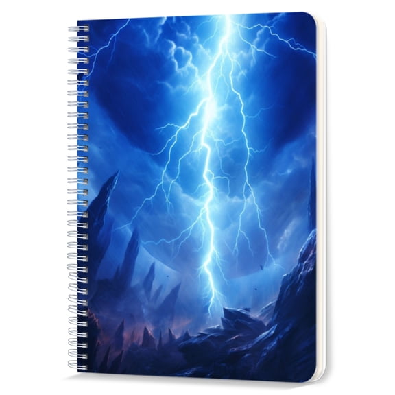 Spiral Notebook,Double-Wire Spiral College Lined Journal Notebook for Study and Notes,100 Pages,5.71x 8.26 in - Lightning Striking Over Rocky Landscape