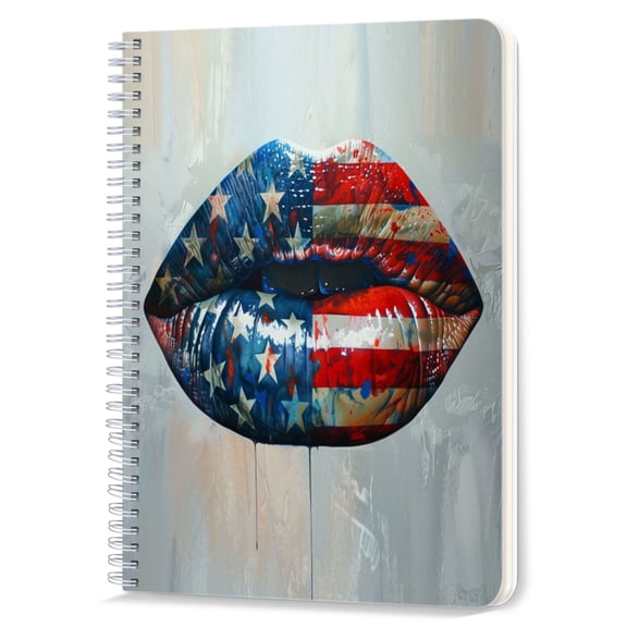 Spiral Notebook,Double-Wire Spiral College Lined Journal Notebook for Study and Notes,100 Pages,5.71x 8.26 in - Lips Painted with the American Flag Motif