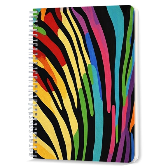 Spiral Notebook,Double-Wire Spiral College Lined Journal Notebook for Study and Notes,100 Pages,5.71x 8.26 in - A Lively Image of Colorful Lines against Black