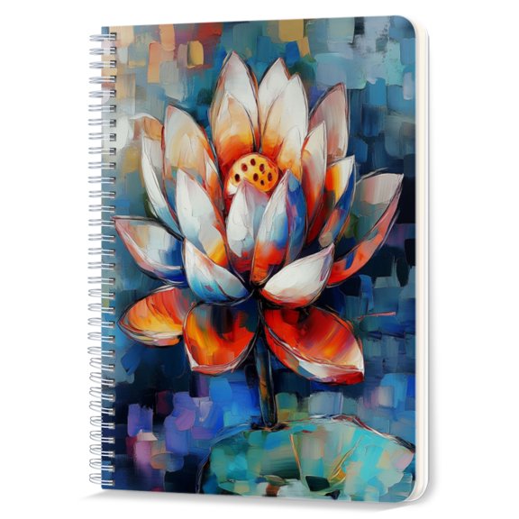 Spiral Notebook,Double-Wire Spiral College Lined Journal Notebook for Study and Notes,100 Pages,5.71x 8.26 in - Lotus Flower in a Multicolored Oil Painting
