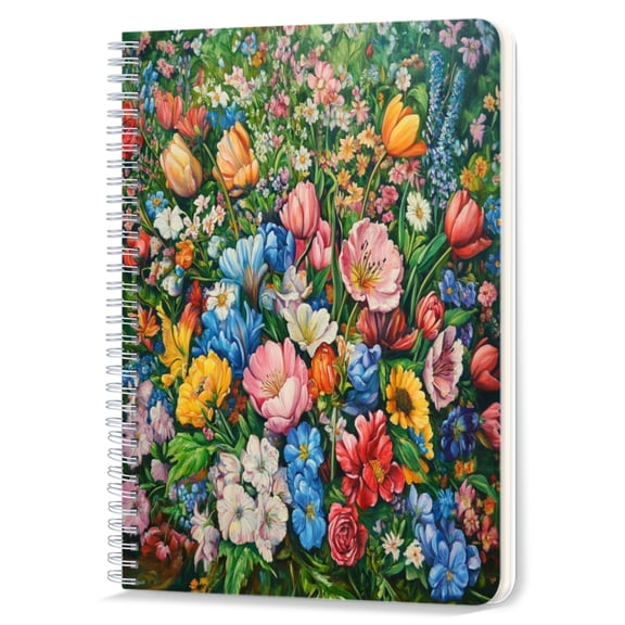 Spiral Notebook,Double-Wire Spiral College Lined Journal Notebook for Study and Notes,100 Pages,5.71x 8.26 in - The Lush Allure of a Multifloral Landscape