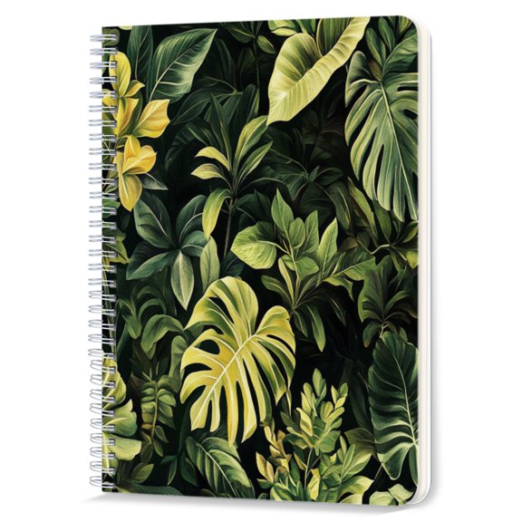 Spiral Notebook,Double-Wire Spiral College Lined Journal Notebook for Study and Notes,100 Pages,5.71x 8.26 in - Lush Tropical Foliage in Rich Green Tones