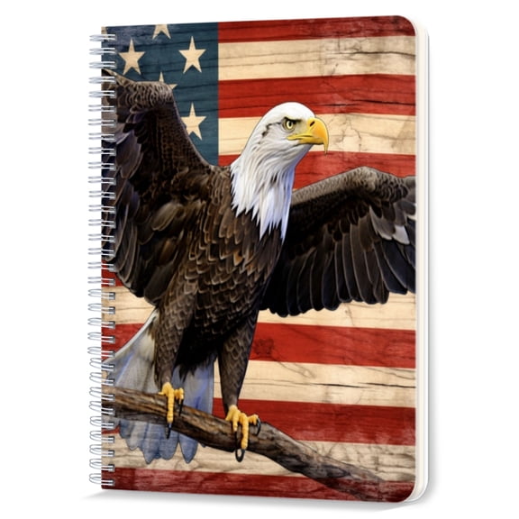 Spiral Notebook,Double-Wire Spiral College Lined Journal Notebook for Study and Notes,100 Pages,5.71x 8.26 in - Majestic Bald Eagle with Intense Gaze and the US Flag