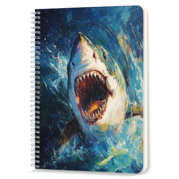 Spiral Notebook,Double-Wire Spiral College Lined Journal Notebook for Study and Notes,100 Pages,5.71x 8.26 in - Majestic Shark with Its Mouth Wide Open