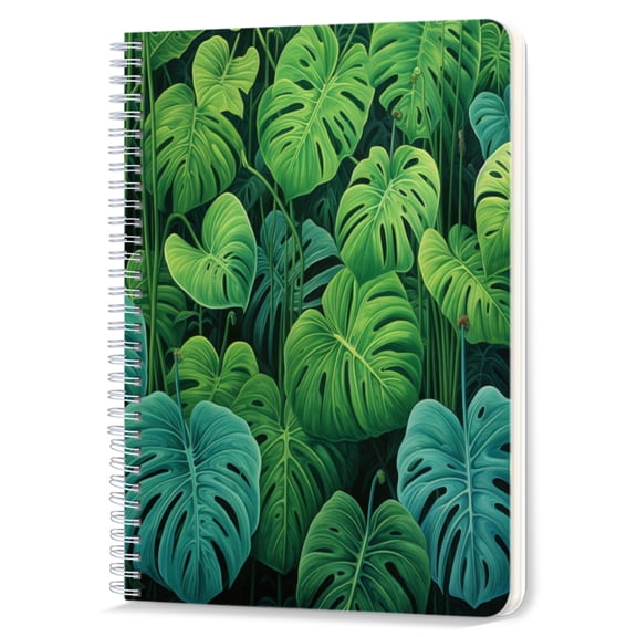 Spiral Notebook,Double-Wire Spiral College Lined Journal Notebook for Study and Notes,100 Pages,5.71x 8.26 in - Monstera Leaf Pattern with Green Gradation