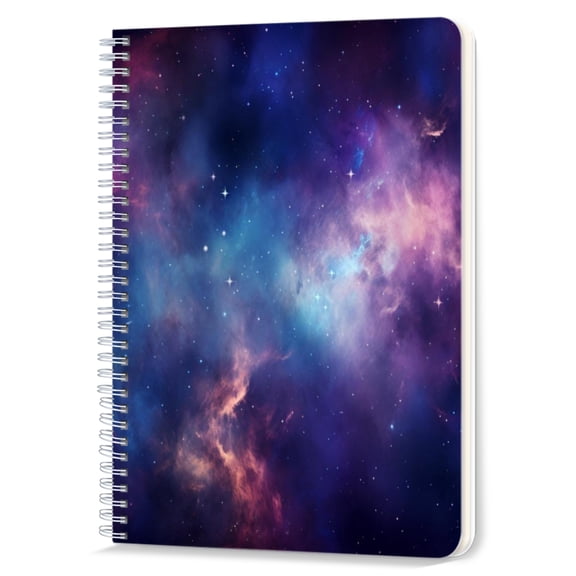 Spiral Notebook,Double-Wire Spiral College Lined Journal Notebook for Study and Notes,100 Pages,5.71x 8.26 in - Mysterious Nebula in Purple, Blue and Pink