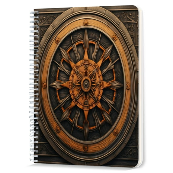 Spiral Notebook,Double-Wire Spiral College Lined Journal Notebook for Study and Notes,100 Pages,5.71x 8.26 in - Ornate Circular Emblem with Engraved Patterns