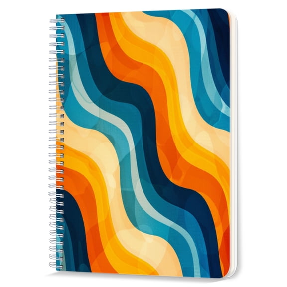 Spiral Notebook,Double-Wire Spiral College Lined Journal Notebook for Study and Notes,100 Pages,5.71x 8.26 in - Overlapping Waves in a Dynamic Color Composition