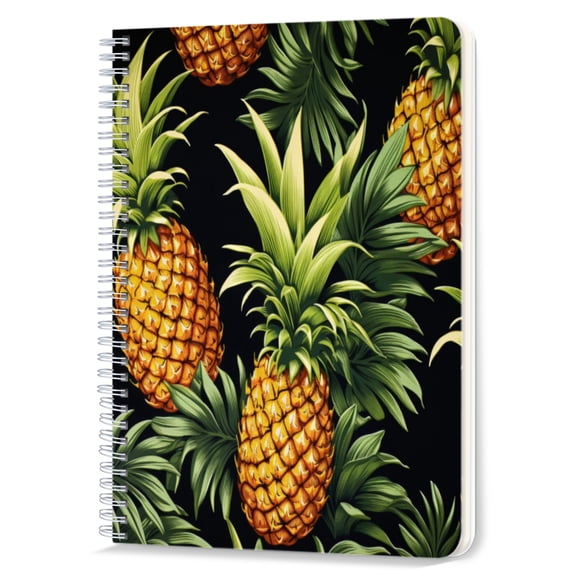 Spiral Notebook,Double-Wire Spiral College Lined Journal Notebook for Study and Notes,100 Pages,5.71x 8.26 in - Pineapple Pattern on a Dark Background