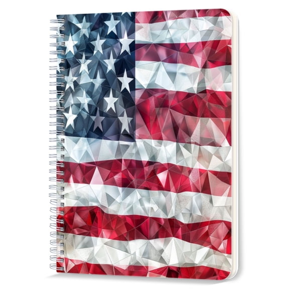 Spiral Notebook,Double-Wire Spiral College Lined Journal Notebook for Study and Notes,100 Pages,5.71x 8.26 in - Polygonal - styled American Flag Artwork