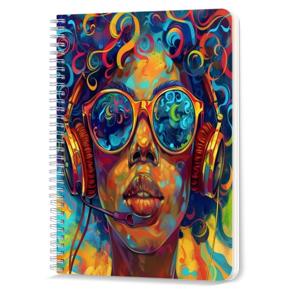 Spiral Notebook,Double-Wire Spiral College Lined Journal Notebook for Study and Notes,100 Pages,5.71x 8.26 in - Psychedelic Portrait with Swirling Colors