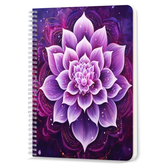 Spiral Notebook,Double-Wire Spiral College Lined Journal Notebook for Study and Notes,100 Pages,5.71x 8.26 in - Purple Lotus Flower in Mystical and Ornate Setting