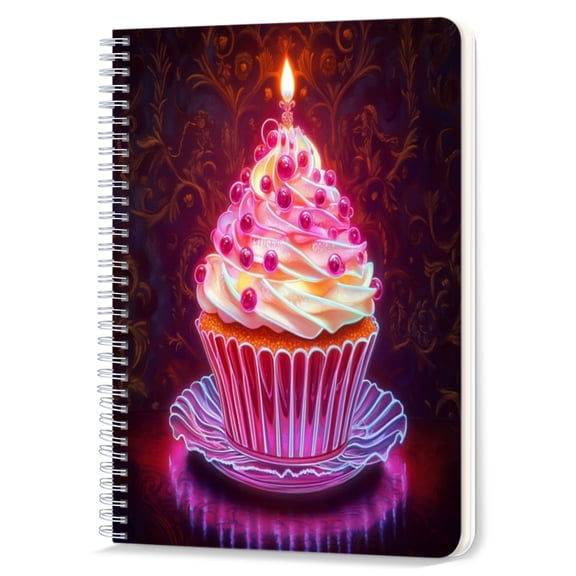 Spiral Notebook,Double-Wire Spiral College Lined Journal Notebook for Study and Notes,100 Pages,5.71x 8.26 in - Radiant Cupcake with Swirly Frosting and Berries