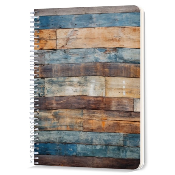 Spiral Notebook,Double-Wire Spiral College Lined Journal Notebook for Study and Notes,100 Pages,5.71x 8.26 in - Reclaimed Wood Plank Texture with Multiple Colors