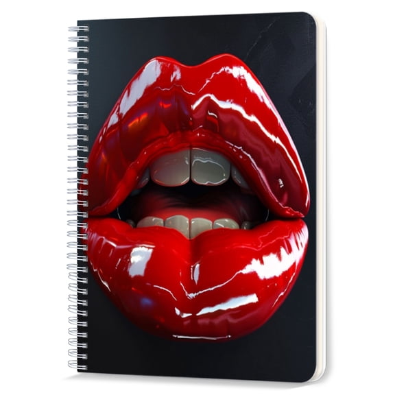Spiral Notebook,Double-Wire Spiral College Lined Journal Notebook for Study and Notes,100 Pages,5.71x 8.26 in - Red Lips with a Wet look Surface and Visible Teeth