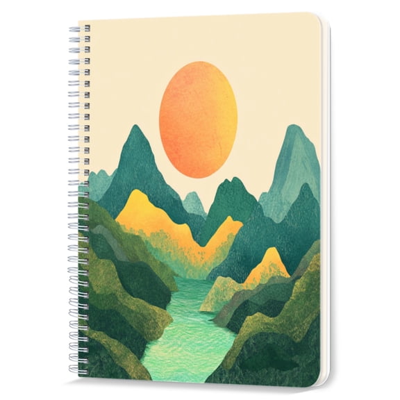 Spiral Notebook,Double-Wire Spiral College Lined Journal Notebook for Study and Notes,100 Pages,5.71x 8.26 in - The Refreshing Allure of a Scenic Landscape in Illustration