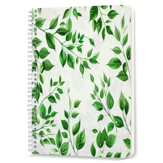 Spiral Notebook,Double-Wire Spiral College Lined Journal Notebook for Study and Notes,100 Pages,5.71x 8.26 in - Refreshing Pattern of Green Leafy Branches