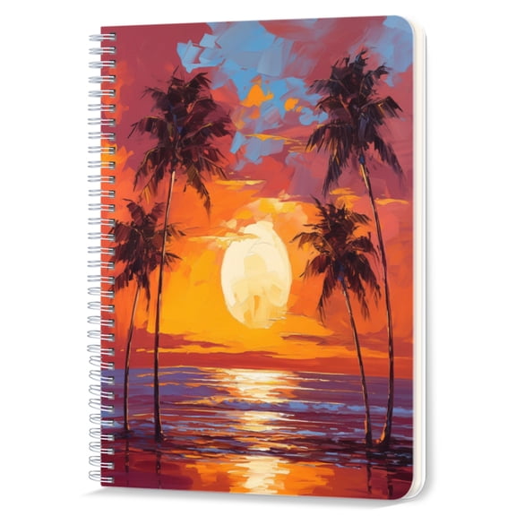 Spiral Notebook,Double-Wire Spiral College Lined Journal Notebook for Study and Notes,100 Pages,5.71x 8.26 in - Seaside Sunset in an Oil - painted Landscape