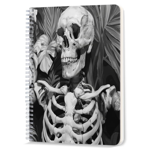 Spiral Notebook,Double-Wire Spiral College Lined Journal Notebook for Study and Notes,100 Pages,5.71x 8.26 in - Skeletal Form with a Botanical Background