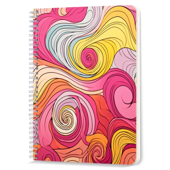 Spiral Notebook,Double-Wire Spiral College Lined Journal Notebook for Study and Notes,100 Pages,5.71x 8.26 in - Soft - toned Abstract Pattern with Intertwined Spirals