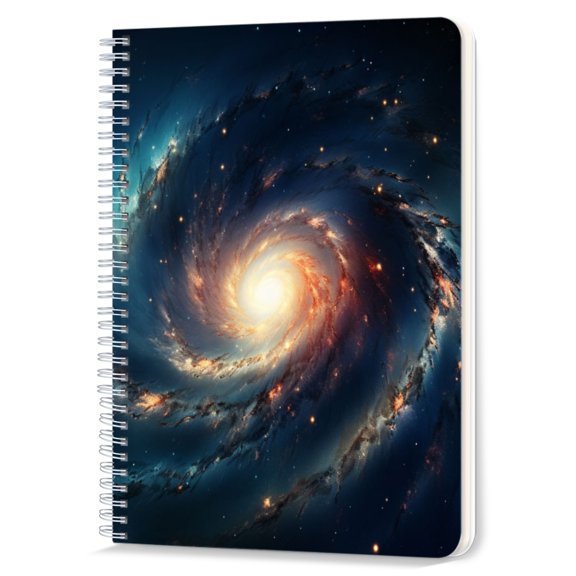 Spiral Notebook,Double-Wire Spiral College Lined Journal Notebook for Study and Notes,100 Pages,5.71x 8.26 in - Spiral Galaxy with a Bright Core and Nebulae