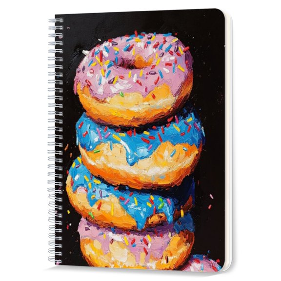 Spiral Notebook,Double-Wire Spiral College Lined Journal Notebook for Study and Notes,100 Pages,5.71x 8.26 in - Stacked Donuts with Frosting and Sprinkles