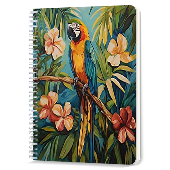 Spiral Notebook,Double-Wire Spiral College Lined Journal Notebook for Study and Notes,100 Pages,5.71x 8.26 in - A Striking Image of a Macaw in a Tropical Jungle Scene