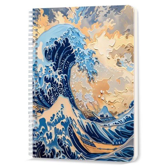 Spiral Notebook,Double-Wire Spiral College Lined Journal Notebook for Study and Notes,100 Pages,5.71x 8.26 in - A Striking Oil Painting of a Surging Wave