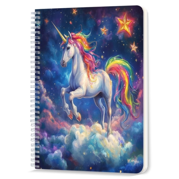 Spiral Notebook,Double-Wire Spiral College Lined Journal Notebook for Study and Notes,100 Pages,5.71x 8.26 in - A Stunning Image of a Unicorn Soaring among Stars