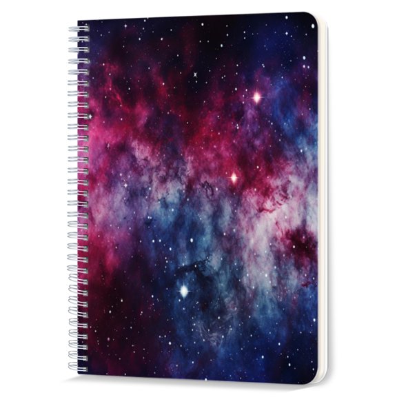 Spiral Notebook,Double-Wire Spiral College Lined Journal Notebook for Study and Notes,100 Pages,5.71x 8.26 in - Stunning Nebula in Shades of Red, Purple and Blue
