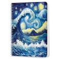 thumbnail image 1 of Spiral Notebook,Double-Wire Spiral College Lined Journal Notebook for Study and Notes,100 Pages,5.71x 8.26 in - Surfing Wave under a Starry Sky in Van Gogh - style, 1 of 7