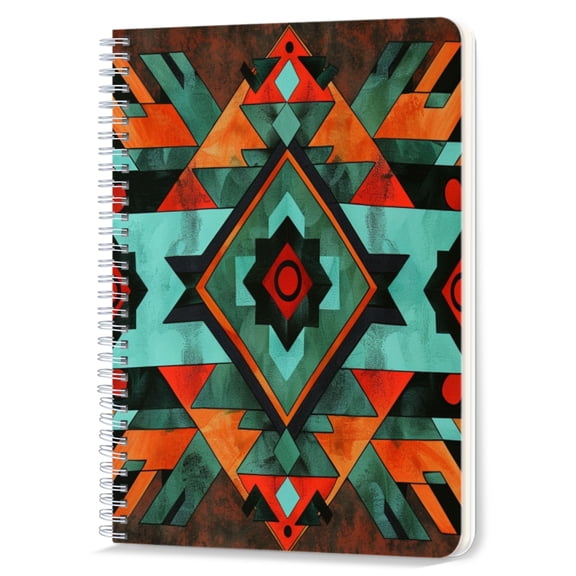 Spiral Notebook,Double-Wire Spiral College Lined Journal Notebook for Study and Notes,100 Pages,5.71x 8.26 in - Symmetrical Geometric Pattern in Earthy Tones