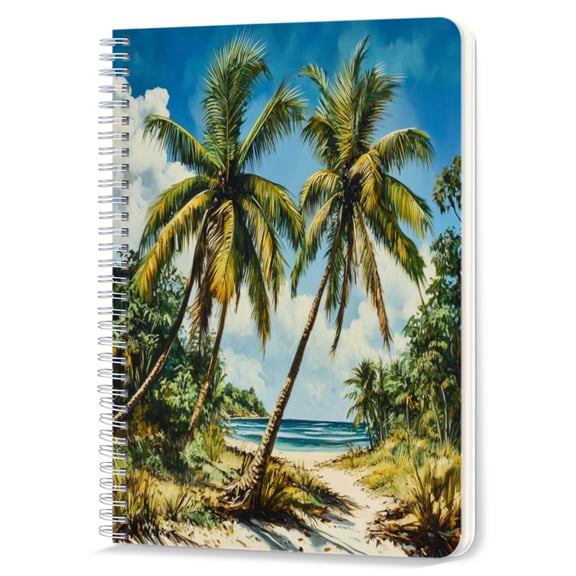 Spiral Notebook,Double-Wire Spiral College Lined Journal Notebook for Study and Notes,100 Pages,5.71x 8.26 in - Tropical Beach Landscape with Coconut Trees