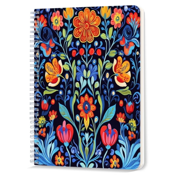 Spiral Notebook,Double-Wire Spiral College Lined Journal Notebook for Study and Notes,100 Pages,5.71x 8.26 in - Vibrant Floral Pattern on a Dark Canvas