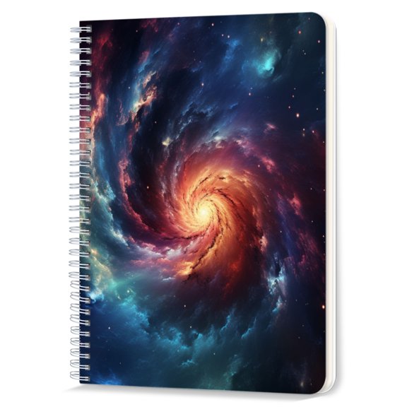 Spiral Notebook,Double-Wire Spiral College Lined Journal Notebook for Study and Notes,100 Pages,5.71x 8.26 in - Vibrant Spiral Galaxy with Intertwined Nebulae