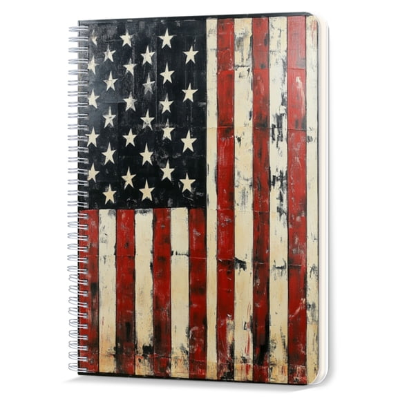 Spiral Notebook,Double-Wire Spiral College Lined Journal Notebook for Study and Notes,100 Pages,5.71x 8.26 in - Vintage - style Oil Painting of the American Flag