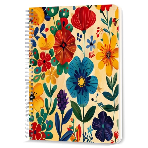 Spiral Notebook,Double-Wire Spiral College Lined Journal Notebook for Study and Notes,100 Pages,5.71x 8.26 in - Vivid Floral Tapestry on a Soft - yellow Canvas