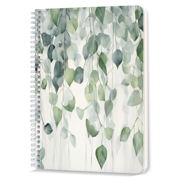Spiral Notebook,Double-Wire Spiral College Lined Journal Notebook for Study and Notes,100 Pages,5.71x 8.26 in - Watercolor Green Floral Round Leaves Branch Silver Dollar picture