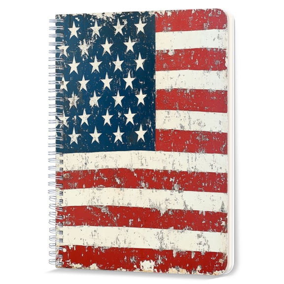Spiral Notebook,Double-Wire Spiral College Lined Journal Notebook for Study and Notes,100 Pages,5.71x 8.26 in - Weathered American Flag with Peeling Colors