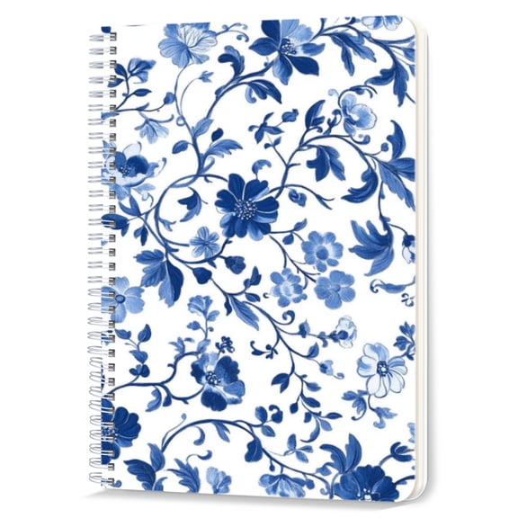 Spiral Notebook Double-Wire Spiral College Lined Journal Notebook for Study and Notes,100 Pages,5.71x 8.26in - Beautiful Blue and White Flower Porcelain Pattern