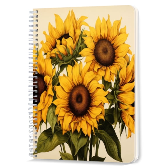 Spiral Notebook Double-Wire Spiral College Lined Journal Notebook for Study and Notes,100 Pages,5.71x 8.26in - Bouquet of Sunflowers Detailed and Delicate Flowers