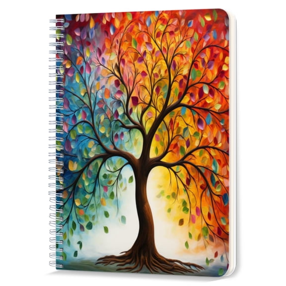 Spiral Notebook Double-Wire Spiral College Lined Journal Notebook for Study and Notes,100 Pages,5.71x 8.26in - Colorful Tree Of Life with Leaves in The Style Of Painting