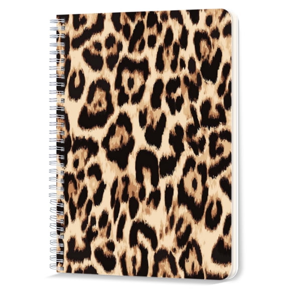 Spiral Notebook Double-Wire Spiral College Lined Journal Notebook for Study and Notes,100 Pages,5.71x 8.26in - Leopard Print Fabric with Black Background