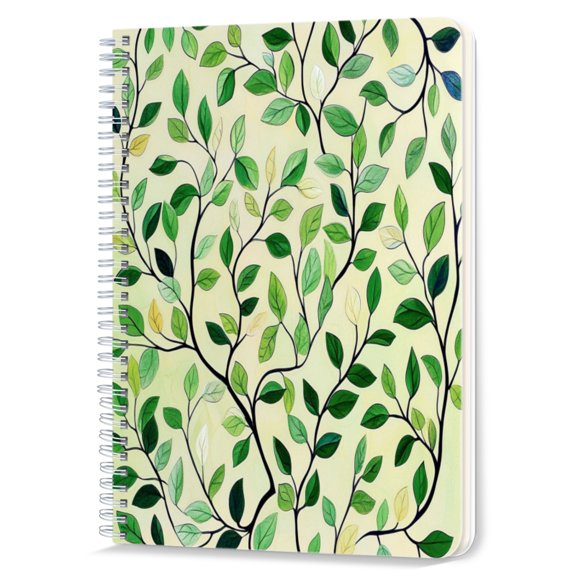Spiral Notebook,Double-Wire Spiral College Lined Journal Notebook for Study and Notes,100 Pages,5.71x 8.26 in - A Fresh Image of Leaves on Branches