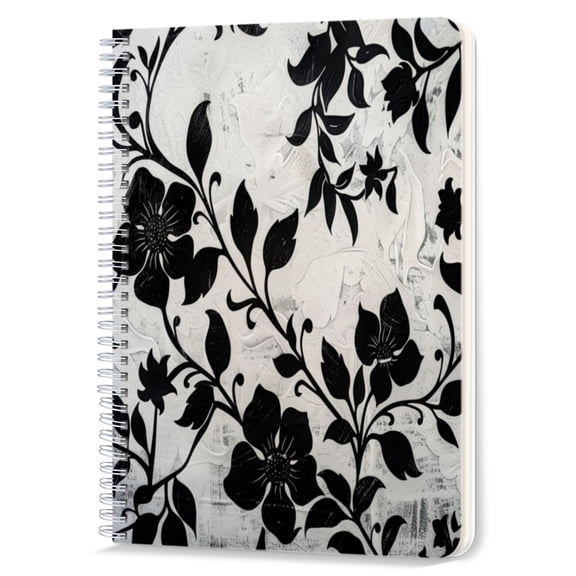 Spiral Notebook,Double-Wire Spiral College Lined Journal Notebook for Study and Notes,100 Pages,5.71x 8.26 in - Black - and - white Floral Pattern